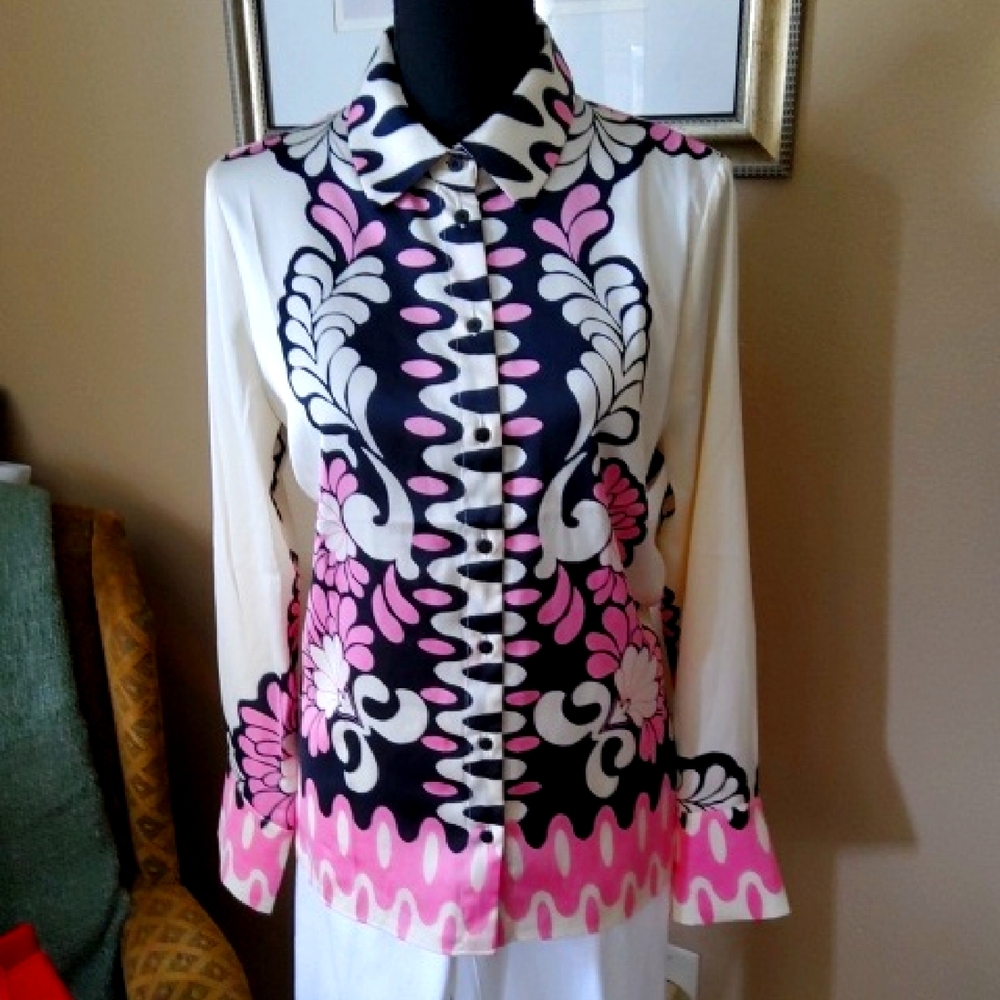 Rachel Zoe Pink and Black Patterned Button Down Shirt